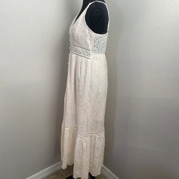 Simplee Dress Women's M Pink Lace Embroidered V Neck Pearl Buttons Baby Doll Y2K - Picture 2 of 13